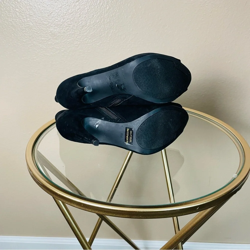 Guess Black Suede High Heels Peep Toe 4 Inch Zip Up Open Toe Heels 8 M New - Picture 9 of 10